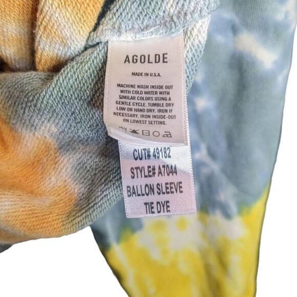 AGOLDE Balloon Sleeve Tie-Dye Sweatshirt Cropped Yellow Blue Small A7044 - Picture 6 of 6